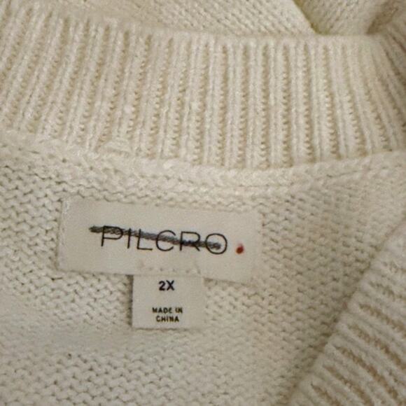 Anthropologie Pilcro Knit Halter Sweater Tank Women’s 2X Floral Motif Cream Navy - Picture 3 of 7